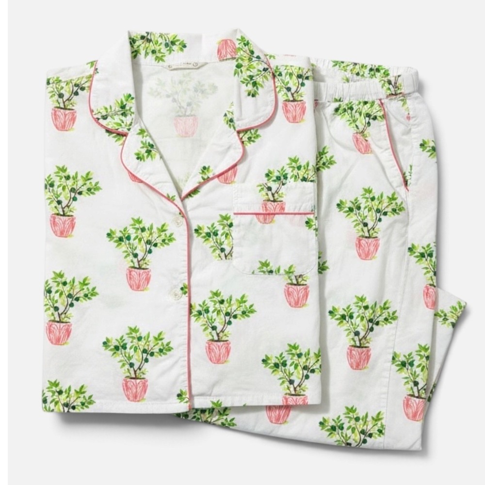 PRINTFRESH Green Thumb Organic Cotton Pajama Set 3X White Potted Plant Garden